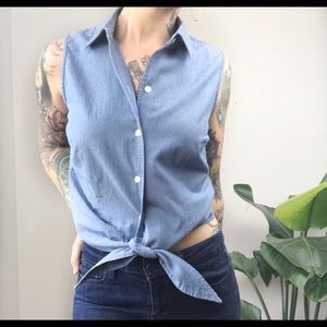 ANN TAYLOR Tie Front Chambray Top